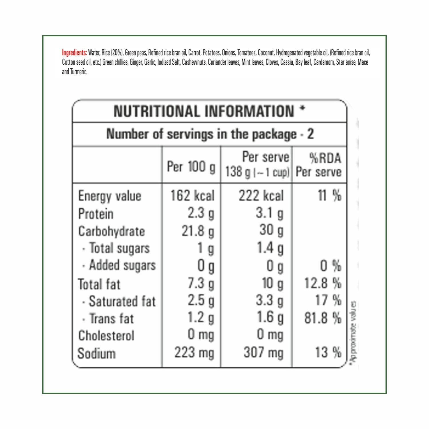 Ready To Eat Andhra Veg Pulao 275g