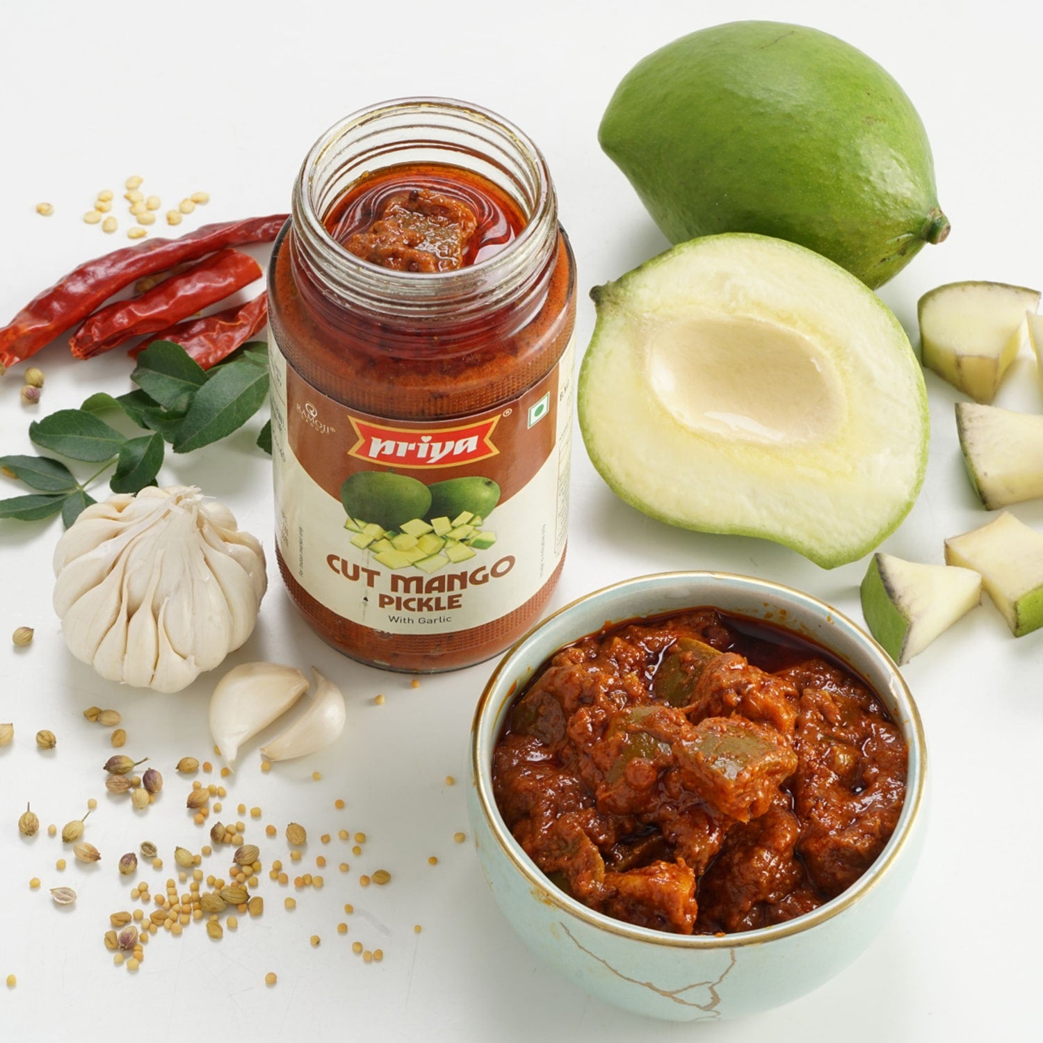 Priya Cut Mango Pickle With Garlic 300 g