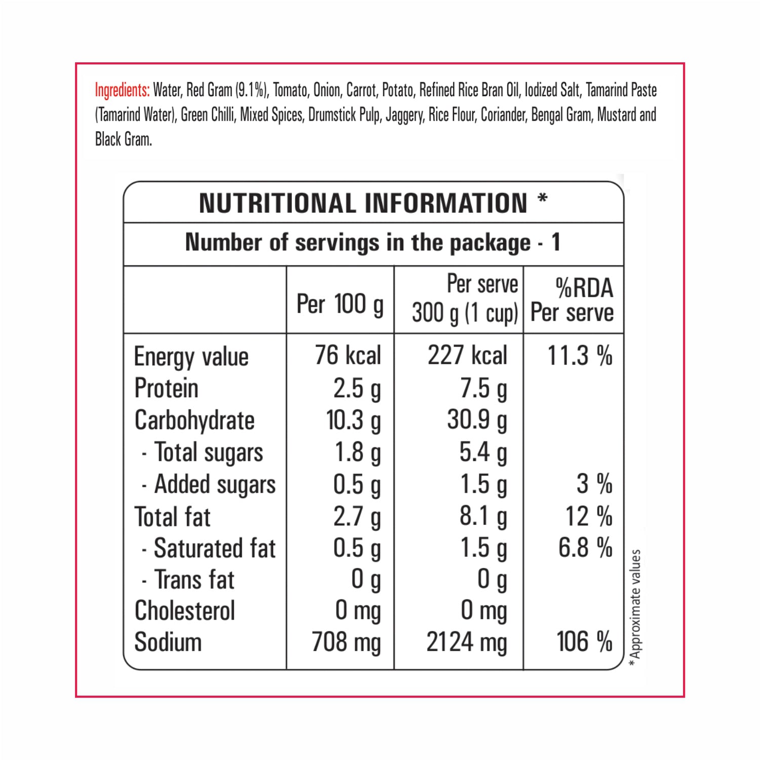 Ready To Eat Madras Sambar 300g
