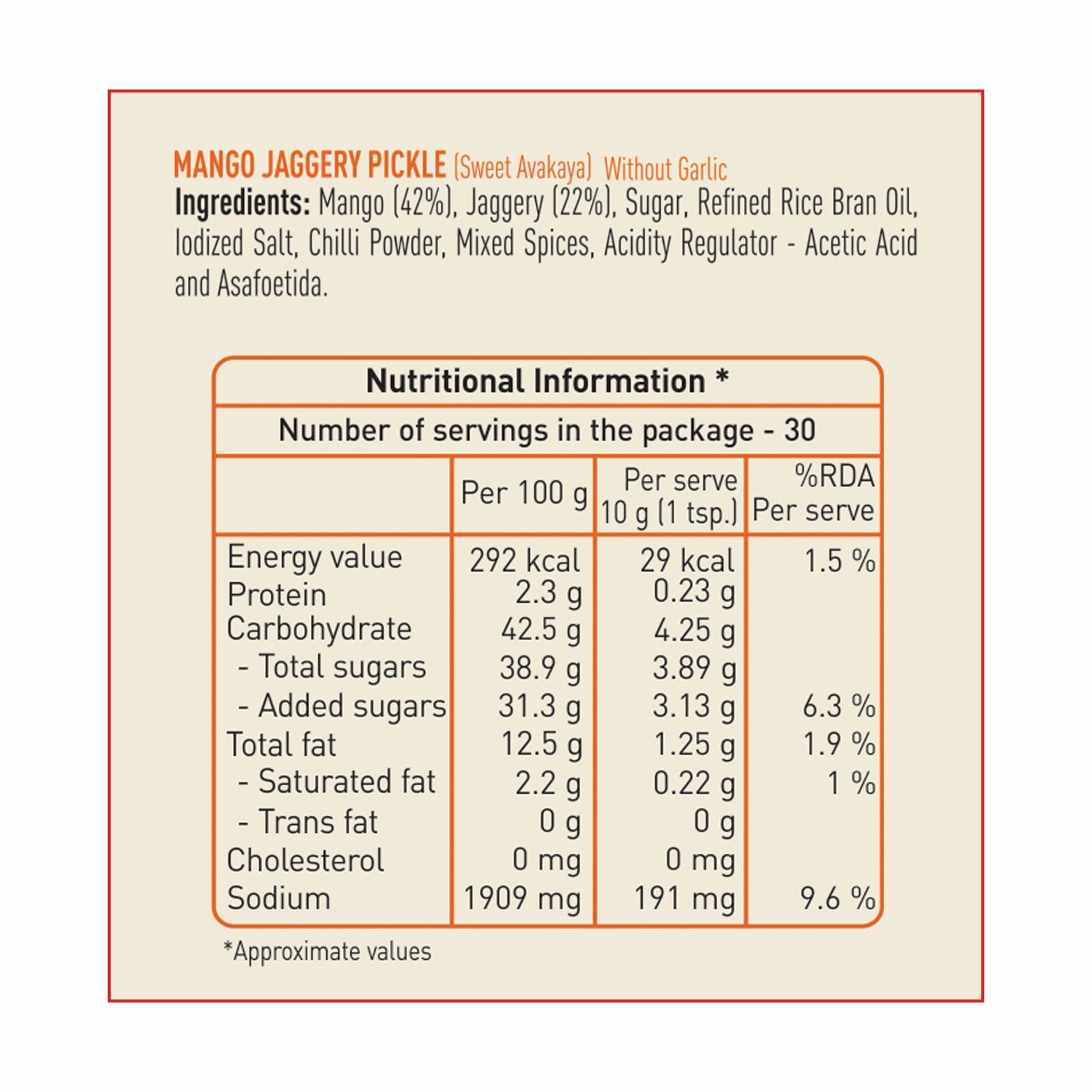 Jaggery Mango Pickle (Without Garlic)