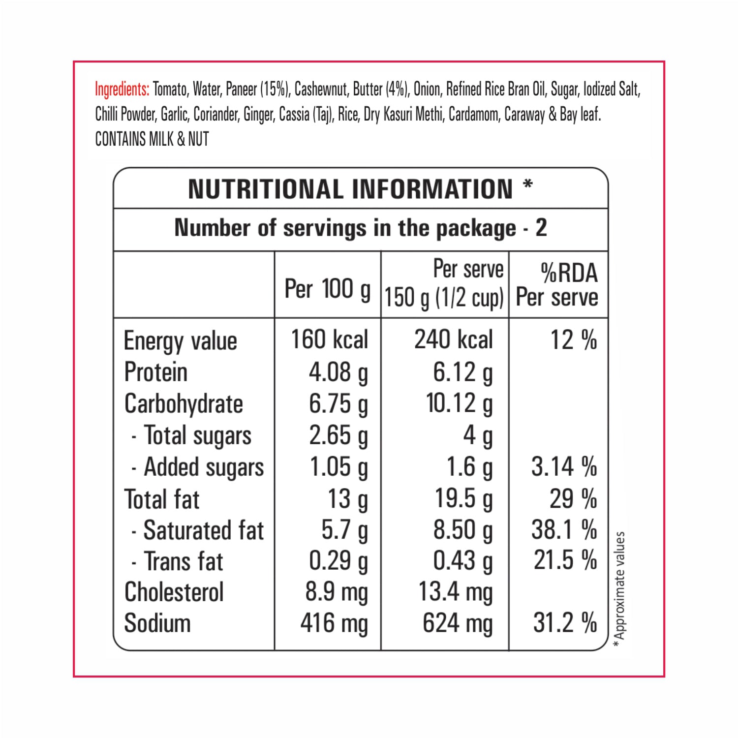 Ready to Eat Paneer Butter Masala 300g