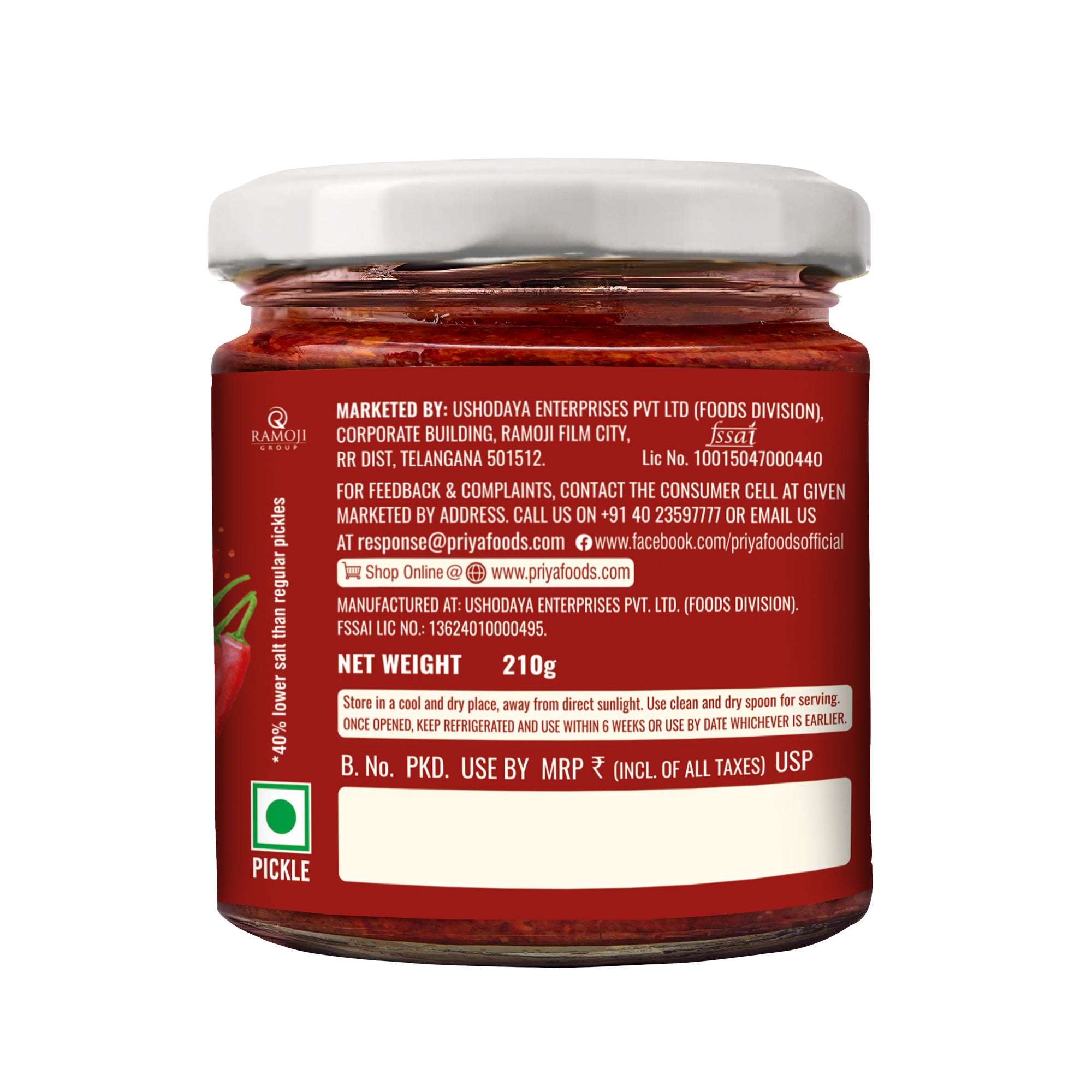 Low Salt Red Chilli Pickle 210g