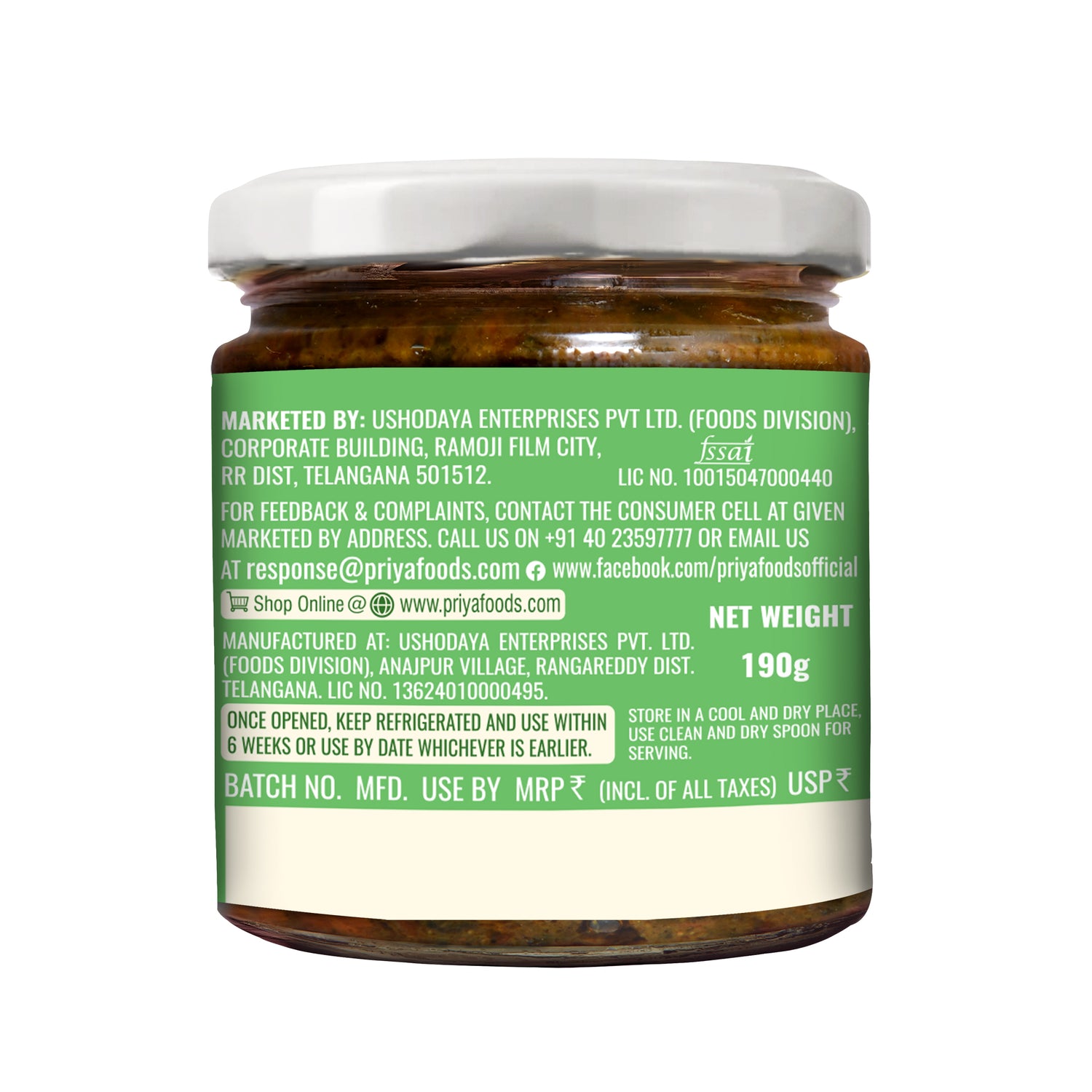 Low Salt Gongura Pickle 190g back