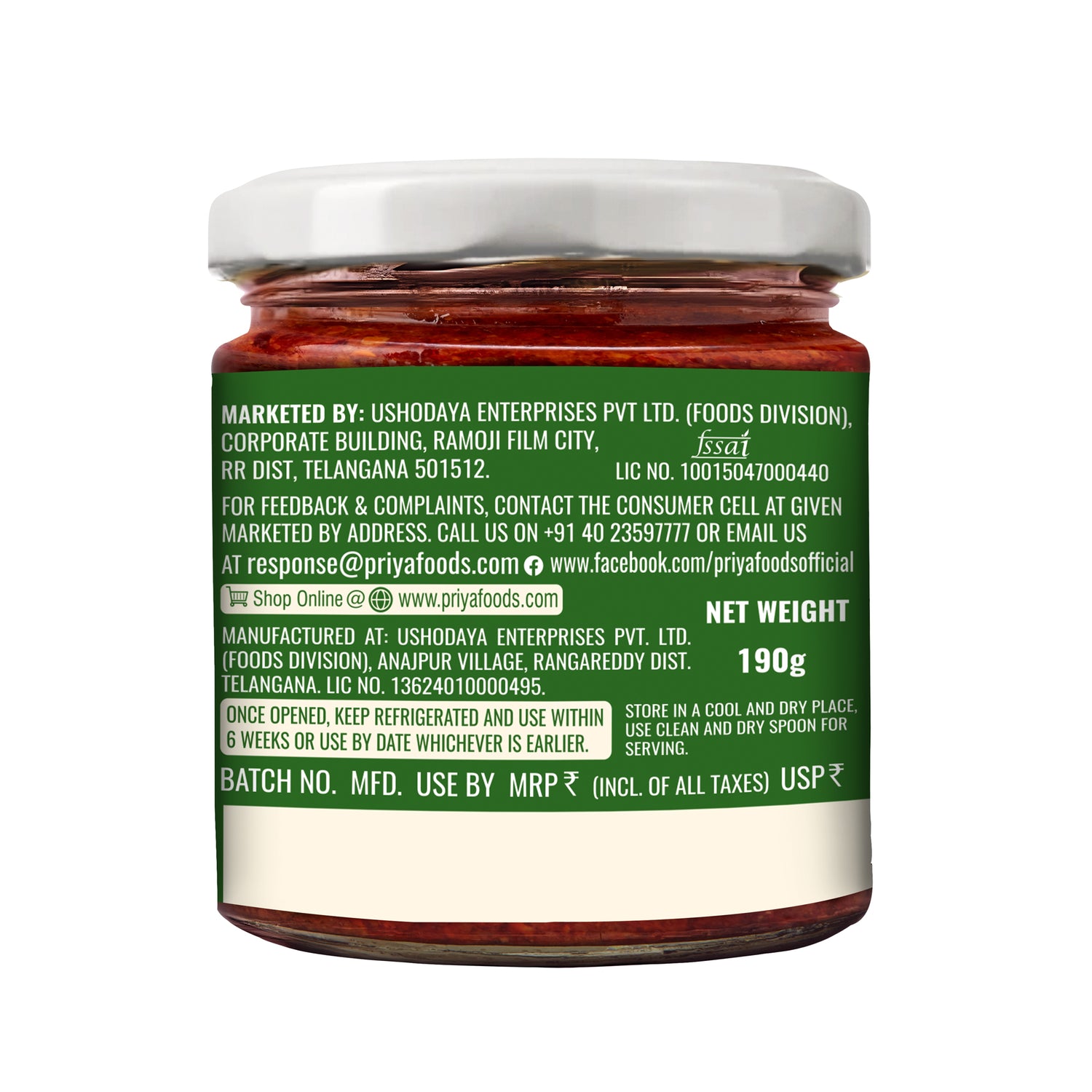 Low Salt Mango Avakaya Pickle 190g